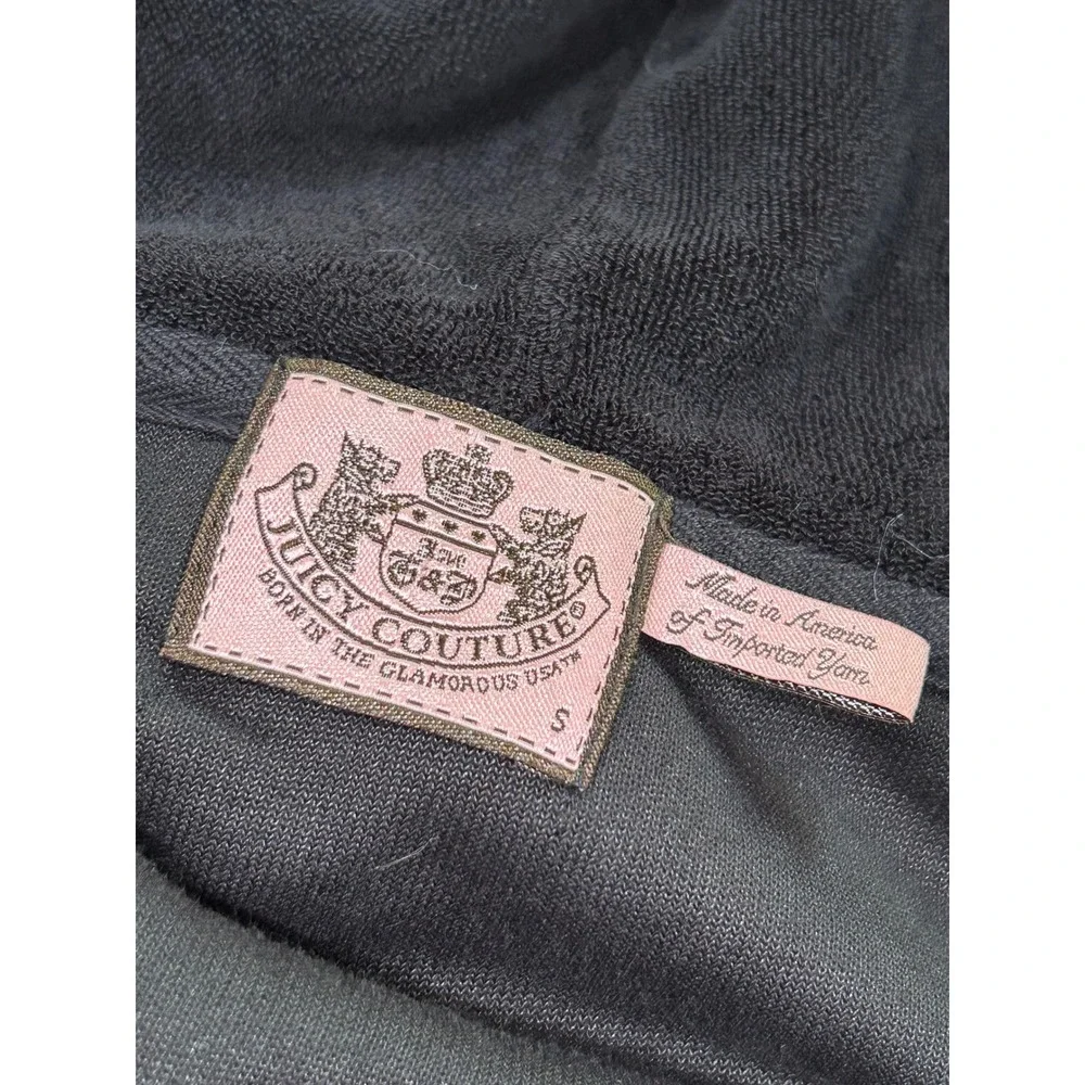 Y2K 2000s VTG Juicy Couture Black Terry Cloth Short Sleeve Zip Up Hoodie S - Picture 5 of 8